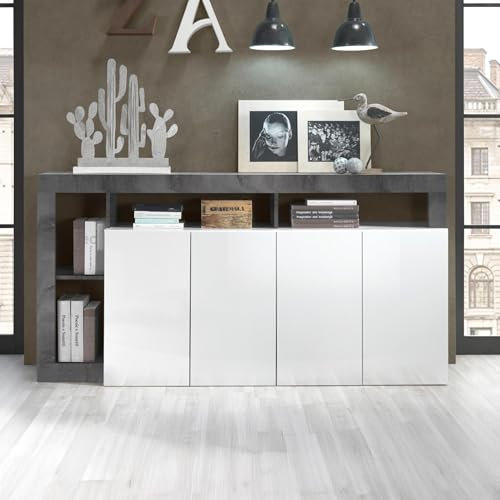 Mobilier-Deco Ronica - Buffet 4 Portes et 4 niches Gris et Blanc