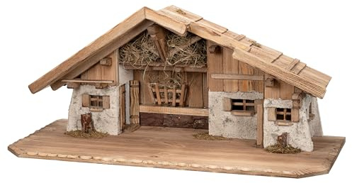 Bonetti Große Weihnachtskrippe | aus Holz und Gips gefertigt | mit Moos, Steinen und Stroh geschmückt | sehr detailreiche Krippe (ca. 89 x 40 x 38 cm (BxTxH))