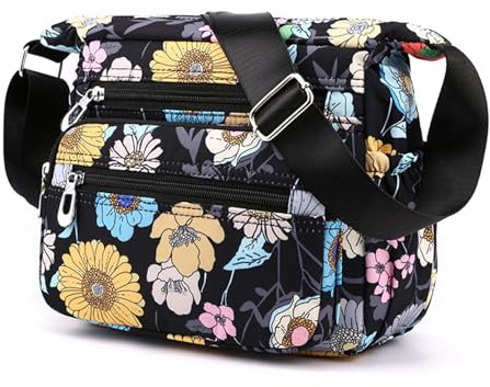 Wafybsre Crossbody-Tasche für Damen, mittelgroße Schulterhandtaschen, Umhängetasche mit mehreren Reißverschlusstaschen, Galsang Flower, Medium