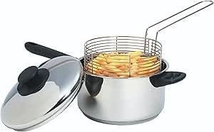 VIZAG 20cm Stainless Steel chip pan Pan Set Deep Frying Pan & Saucepan with Basket & Lid Chip Fryer for Crispy Chips, Deep Fat Fryer Basket, Milk Pan & Cooking Pot for Kitchen & Frying
