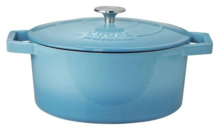 Cooks Professional 26cm Cast Iron Casserole Dish 5.8L with Lid & Handles | Colourful Modern Design Enamelled Cooking Pan Pot | Suitable For All Hobs Inc Induction | Oven & Grill Safe | Blue