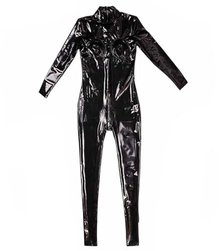 Generisch Schwarz,5XL, Damen Sexy Spiegel Latex-Ammoniak Freizeit Reißverschluss Lange Ärmel Eng Overall Nachtclub DS Bühne Kleidung