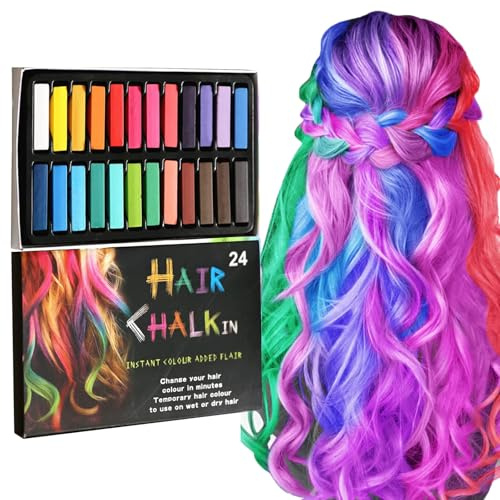24 Farben Set Hairchalk, Haarkreide, Haarkreide-Set, Haarkreide für Kinder, Haar Kreide, Temporäre Haarfarbe, Haarkreide zum Haare Färben, Hair Chalk Geschenke für Mädchen, für Halloween Cosplay