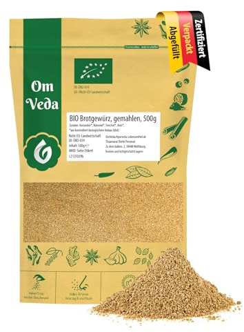 BIO Brotgewürz 500g | Gewürzmischung aus Koriander, Kümmel, Fenchel & Anis | Ideal für Roggen-, Dinkel- & Weizenbrot | Natur Pur & Ohne Zusatz | OmVeda