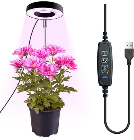 CNMTCOO Luce per piante a LED, spettro completo per piante da interno, altezza regolabile, con adattatore USB, 3 modalità di luce, timer di 3/9/12 ore