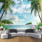 DLERFLOVR Papier Peint Côte Des Palmiers Papier Peint Panoramique Soie Îles Tropicales Revêtement Murale pour Chambre Salon Décorative 350x250cm