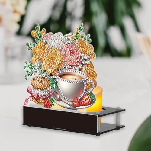 DCIDBEI Diamond Painting Kerzenteller 12x14cm Kerzenhalter Kerzenuntersetzer Tablett Perlen Bilder Untersetzer für Kerzen Candle Holder für Taufkerzen Diamant Malerei Tischdekoration Kaffee Blumen