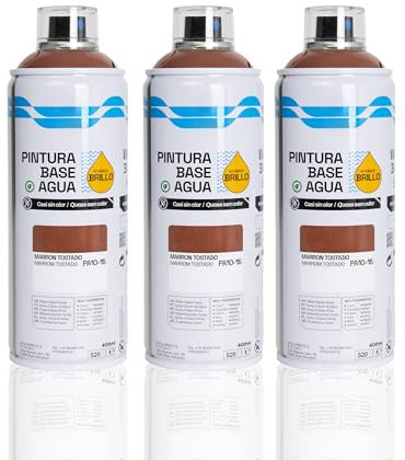 BESCH Pintura en Spray Base Agua 400ml – Ecológica, Sin Olor, para Madera, Plástico, Metal y Cartón – Cobertura Uniforme y Secado Rápido - Marrón Tostado, Pack de 3 unidades