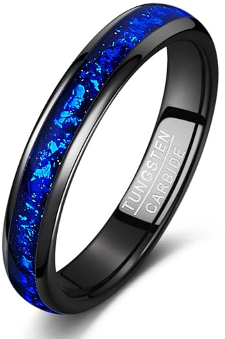 Schmaler 4mm Ring für Frauen - Eleganter, moderner Damenring mit Blauer Folie - Geschenke für sie - Tungsten Ring for Women 54.4(17.3)