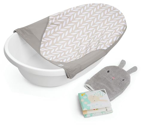 Ingenuity 3-en-1 Sylvi Baignoire Bébé, Baignoire Évolutive de la Naissance à Bambin, avec Hamac de Soutien, Gant de Toilette et Livre de Bain, Bouchon de Vidange Facile, 0-24 Mois