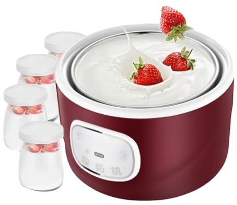 Serenitison Yogurtera Eléctrica,Yogurt Maker,Maquina para Hacer Yogur Casero,Contiene 4 Vasos de Vidrio para Servir,Recipiente Interior De Acero Inoxidable,para Yogur,Queso Fresco,Queso Crema(1L)
