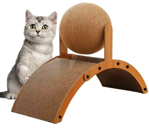 Balle à gratter pour Chat Jouet Rotatif en sisal Naturel avec Base en | Colonne griffoir pour chats Intérieur, appartement, maison, chambre, séjour, extérieur, patio, balcon