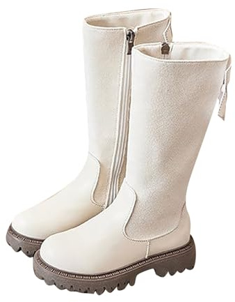 Stivali alti invernali caldi per ragazze e bambine, in vera pelle, con decorazione con fiocco, antiscivolo, termici, stivali lunghi da principessa, impermeabili, bianco, 31 EU