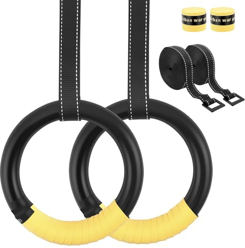 Turnringe Gym Rings, 2 Stück ABS Gymnastikringe für Indoor & Outdoor mit 3m Verstellbaren Gurten, Sicherheitsgeprüft bis 1000LBS - Gymnastics Rings Set für Krafttraining, Calisthenics, Kinder (A)