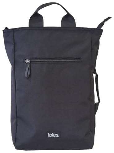 totes®® Hybrid Backpack, Lightweight & Versatile Carrying Options, 16 Internal Laptop Pocket, Padded Adjustable Shoulder Straps, External Front Zip Pocket, Black, One Size