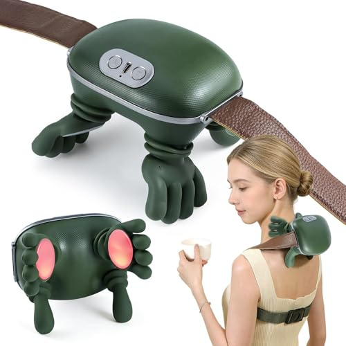 Aischens Massaggiatore Bionico per Collo e Spalle con Calore e Dita, Massaggiatore Portatile Leggero per Collo e Schiena, Mano Vibrante con Cinghia per Massaggio Strumenti e Corpo