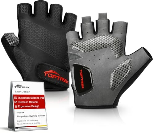 toptrek Cycling Gloves Half Finger with 5mm Gel Padding for Men Women | Breathable & Anti-Slip Fingerless Bike Gloves, Shock-Absorbing & Easy On/Off Summer Gloves for Mountain Road Bike MTB Riding