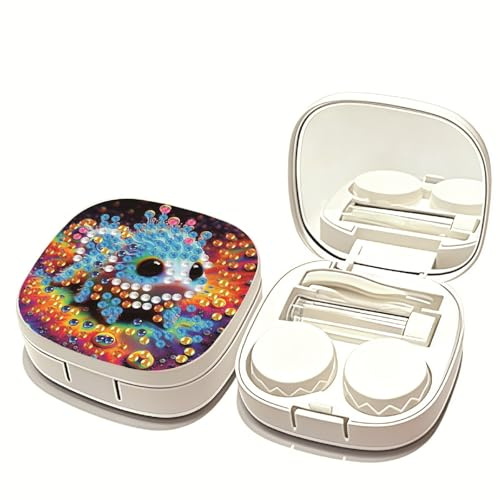 Diamond Art Painting Contact Lens Case, Diamond Art Hard Travel Contact Lenses Box Holder Container with Tweezers, Remover Tool Stick for Daily Outdoor-14-Lizard