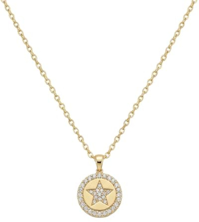 Suzan Gold® 375 Echtgold Halskette Damen mit rundem Sternanhänger und funkelndem Zirkonia-Besatz elegant wasserfest hypoallergen Geschenkidee – Stelliora Halo – edler Goldschmuck
