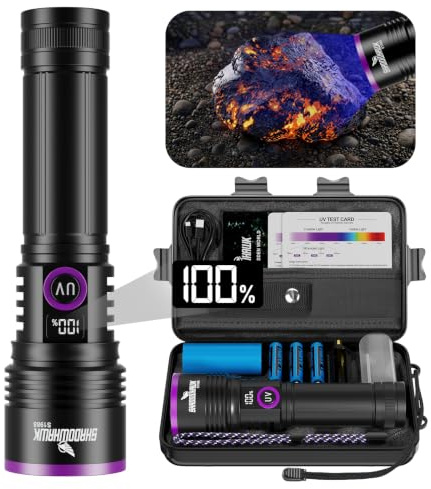 Shadowhawk 365nm UV Torch, 30W 4-Core UV Light with Filter Lens | Rechargeable Black Light With LCD Display, Ultraviolet Flashlight For Rock Hunting,Pet Urine,Resin Curing,Golf Ball,Scorpion