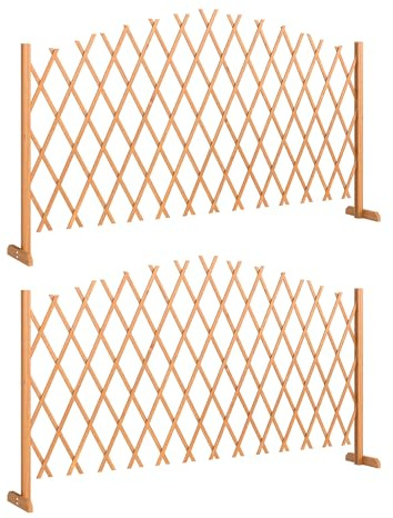 Outsunny 2 Pack Expanding Fence Panels, Wooden Freestanding Garden Fence with Adjustable Length, Stable Feet, Expandable Trellis Fencing for Indoor Outdoor Patio, 180 x 30 x 103cm, Brown