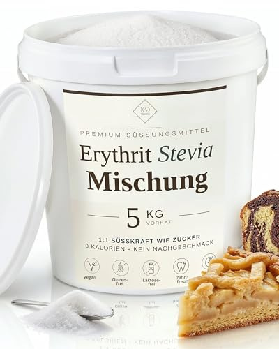 Erythrit Stevia Mischung 5kg Eimer – Kalorienfrei 1:1 Süßkraft wie Zucker