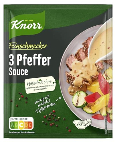 Knorr Feinschmecker 3 Pfeffer Sauce 250 ml | würzige Soße ohne geschmacksverstärkende Zusatzstoffe und Farbstoffe