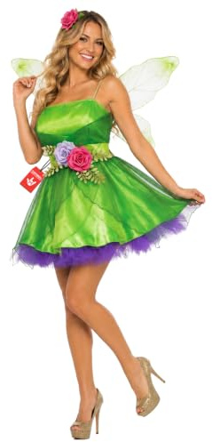 Fun Shack Disfraz de Hada Verde Mujer, Disfraz Hada Halloween Mujer | Vestido Floral, Alas Verdes & Diadema de Rosas, Estilo Hada del Bosque, Perfecto para Halloween, Ideal para Disfrazarse