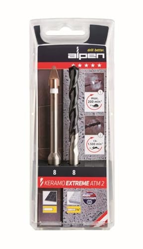 ALPEN Feinsteinzeug-Fliesenbohrer Keramo Extreme 2-teilig (Größe 8 mm, Bohrer für Glas / Porzellan, Steinbohrer) 300082100