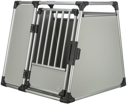 TRIXIE Dog Transport Box Aluminium in Silver - XL: 91 × 85 × 89 cm, Stable and Low-Noise Dog Box with Slanted Sides, Safety Lock & Non-Slip Mat - 39346