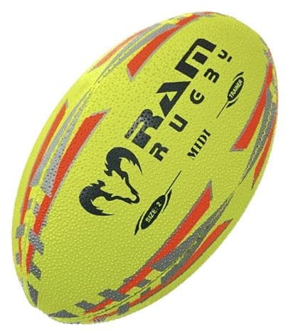 Ram Rugby Ballon de rugby Midi - Jaune fluo - Taille 2 (22 cm) - Rempli d'air selon la norme