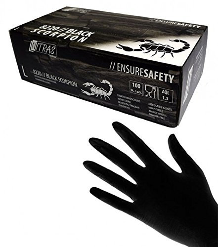 100 Stk. Nitras BLACK SCORPION Latex-Handschuhe SCHWARZ Gr.L Einmalhandschuhe 8220
