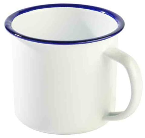 APS 40632 Henkelbecher ENAMELWARE, 0,35 l, Ø 9 cm, Höhe 8 cm | Tasse; Becher; emailliertes Stahlblech; weiß mit blauem Rand