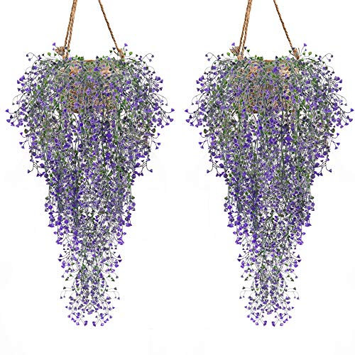GKONGU Kunstblumen 2 Stück 85CM Hängende Rebe Efeu Pflanzen Kunstblumen für Hauswanddekoration Kunstblumen für Partydekoration-Lila