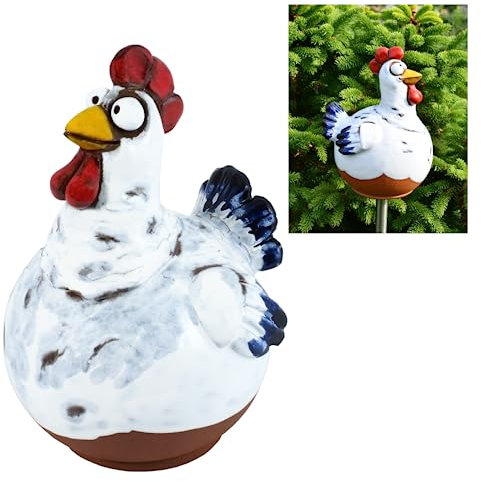 Midene Gartenstecker Keramik Handgefertigt - Gartendeko für Draußen Wetterfest - Garten Deko Keramik - Gartenfiguren & Gartenstatuen - Gartenkugel Huhn