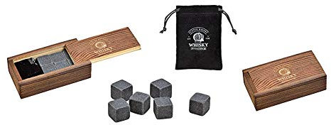 Belladecora 6X Whisky Stein Set, Eiswürfel aus Speckstein 2x2x2cm Grau 6er Set, in Holzbox (B/H/T) 10x6x3cm