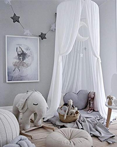 Bett Baldachin für Kinder, Chiffon-Moskitonetz, Baby Indoor Outdoor Spiel Lesen Zelt, Bed & Schlafzimmer Dekoration (White)