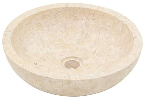 Festnight Lavabo Salle de Bain a Poser Vasque à Poser de Salle de Bain Évier en Marbre 40 x 12 cm Crème