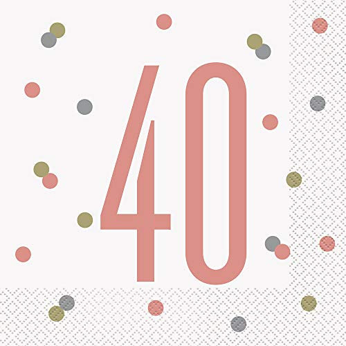 Papierservietten - Zahl 40 - 16,5 cm - Glitzer-Roségold-Geburtstag - 16er-Packung