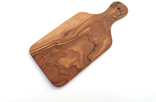 Generisch Frühstücksbrett mit Griff 26 cm Brotzeitbrett Schneidebrett Brettchen Kräuterbrett Olivenholz Holz Handarbeit Unikat