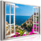 decomonkey Bilder Fensterblick 60x40 cm 1 Teilig Leinwandbilder Bild auf Leinwand Vlies Wandbild Kunstdruck Wanddeko Wand Wohnzimmer Wanddekoration Deko Landschaft Meer