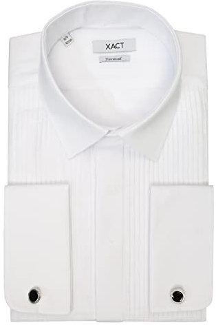 Xact Men's Formal Tuxedo/Dress Shirt with Double Cuff and Cuff Links (White - Standard Collar - Pleated Fly Front) 16 1/2