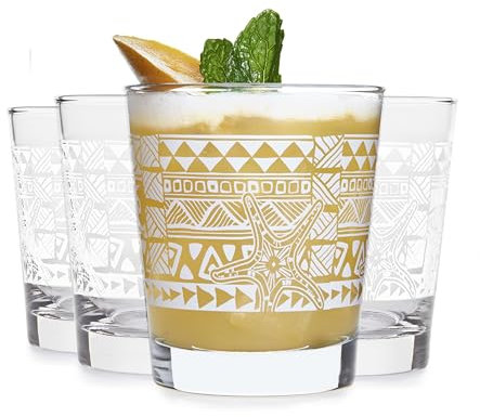 Libbey Tiki Rocks Gläser Set Vintage Style Glaswaren Trinkgläser 4er Set Exotische Spülmaschinenfeste Gläser für Hinterhof Luau oder Pool Party