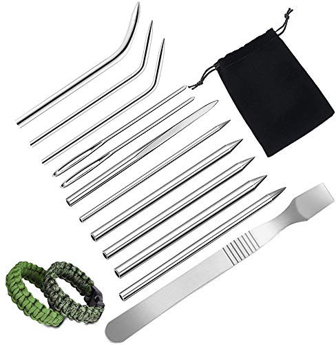 SENHAI 12 Pack Stainless Steel Paracord FID Needle with Cloth Bag, Paracord Stitching Needle and Smoothing Tool for DIY Bracelets, Weaving Laces Strings, Clothing Decoration