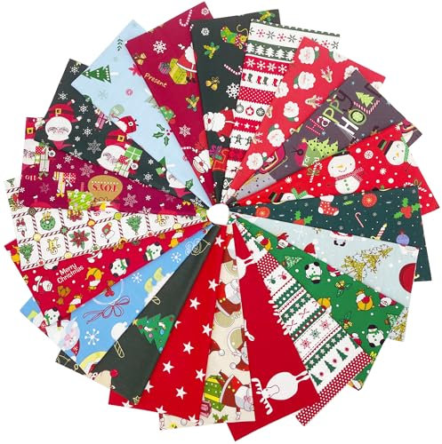 Jukway 20Stk. Stoff Weihnachten Deko Baumwolle Stoffe zum Nähen 9,8 x 9,8 Baumwollstoff Patchwork Quadrate Weihnachtsmuster Stoffpaket zum Quilten DIY Dekoration Handwerk (25x25 cm -20 Stück)