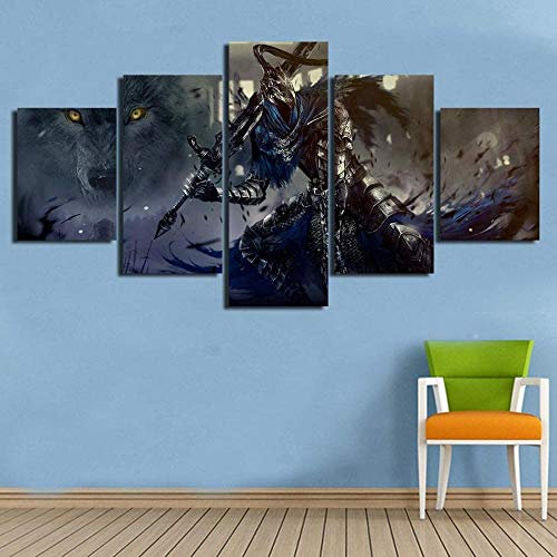 5 Teilig Leinwand Wanddeko Dark Soul Warrior Game Gerahmt Malerei Leinwanddrucke Geschenk 5 Stück Leinwand Bilder Moderne Wandbilder Xxl Wohnzimmer Wohnkultur 150X80Cm