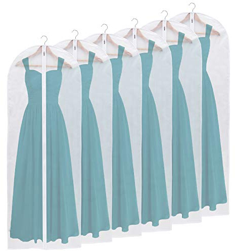 Niviy Dress Bags 60 x 160 cm, Long Garment Covers with Zip | 6 Pack Dress Protectors, Dustproof Moth Proof Clothes Covers, Breathable Storage Bags for Wedding Dresses, Coats & Wardrobe