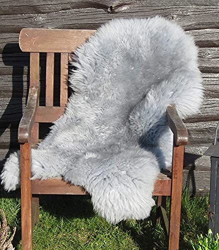 Felltrade Merino Schaffell Lammfell Fell echt gefärbt groß, grau, ökologische Gerbung (120-130 cm)