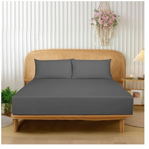 funky gadgets Charcol Spannbettlaken für King-Size-Betten, Polyester, Mikrofaser, gebürsteter Stoff, 40 cm