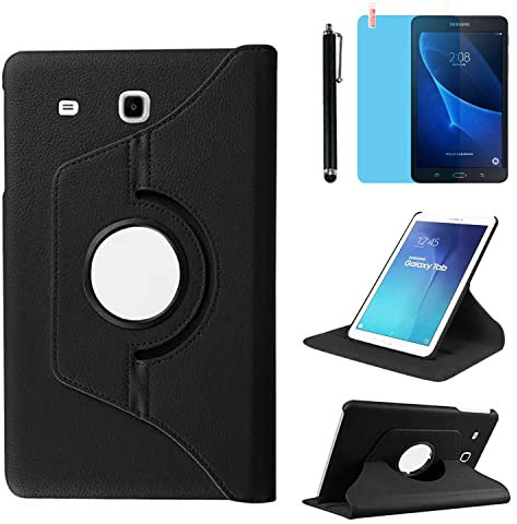 Étui Housse Coque pour Samsung Galaxy Tab A 7.0 Pouces 2016 (SM-T280 SM-T285) - 360 degrés Rotation Full Protection Kickstand Case Cover,avec Un Stylo,Écran Film (Black)